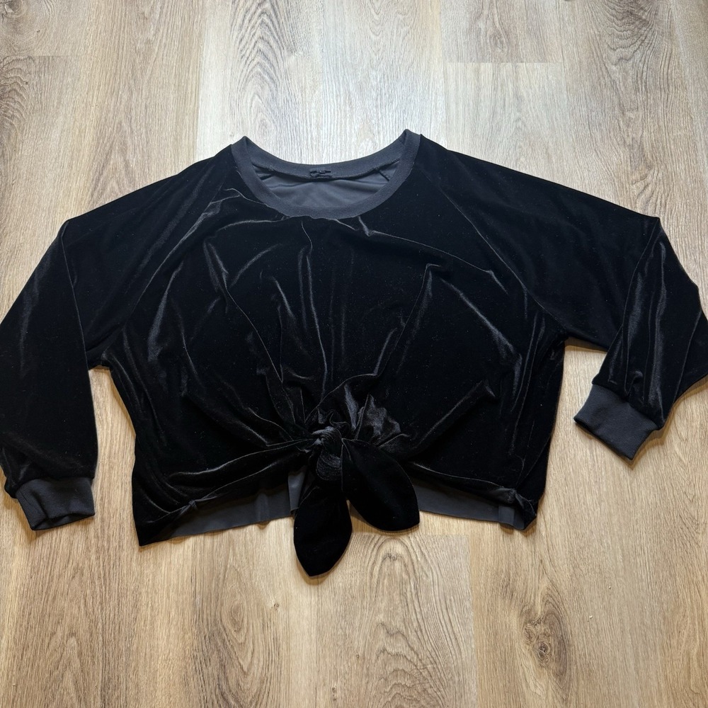 Nude Brand, Black Velour Cropped Tie Up Long Sleeve Oversized Blouse Small